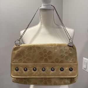 Paul Joseph Vtg Gold Leather Bag USA purse yellow floral